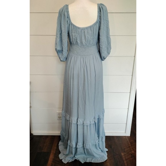 Mable Dress Womens Medium Maxi Vici Boho Puff Sleeve Flutter Light Blue - Picture 2 of 10